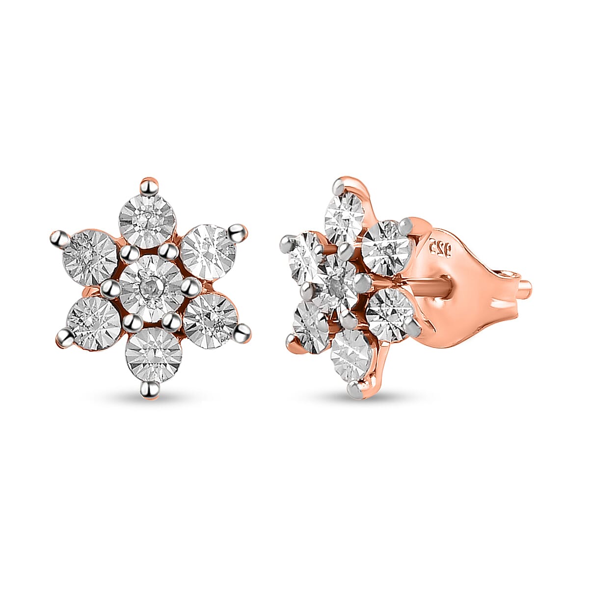 Diamond Floral Stud Earrings in Rose Gold Plated Sterling Silver 3688754 4