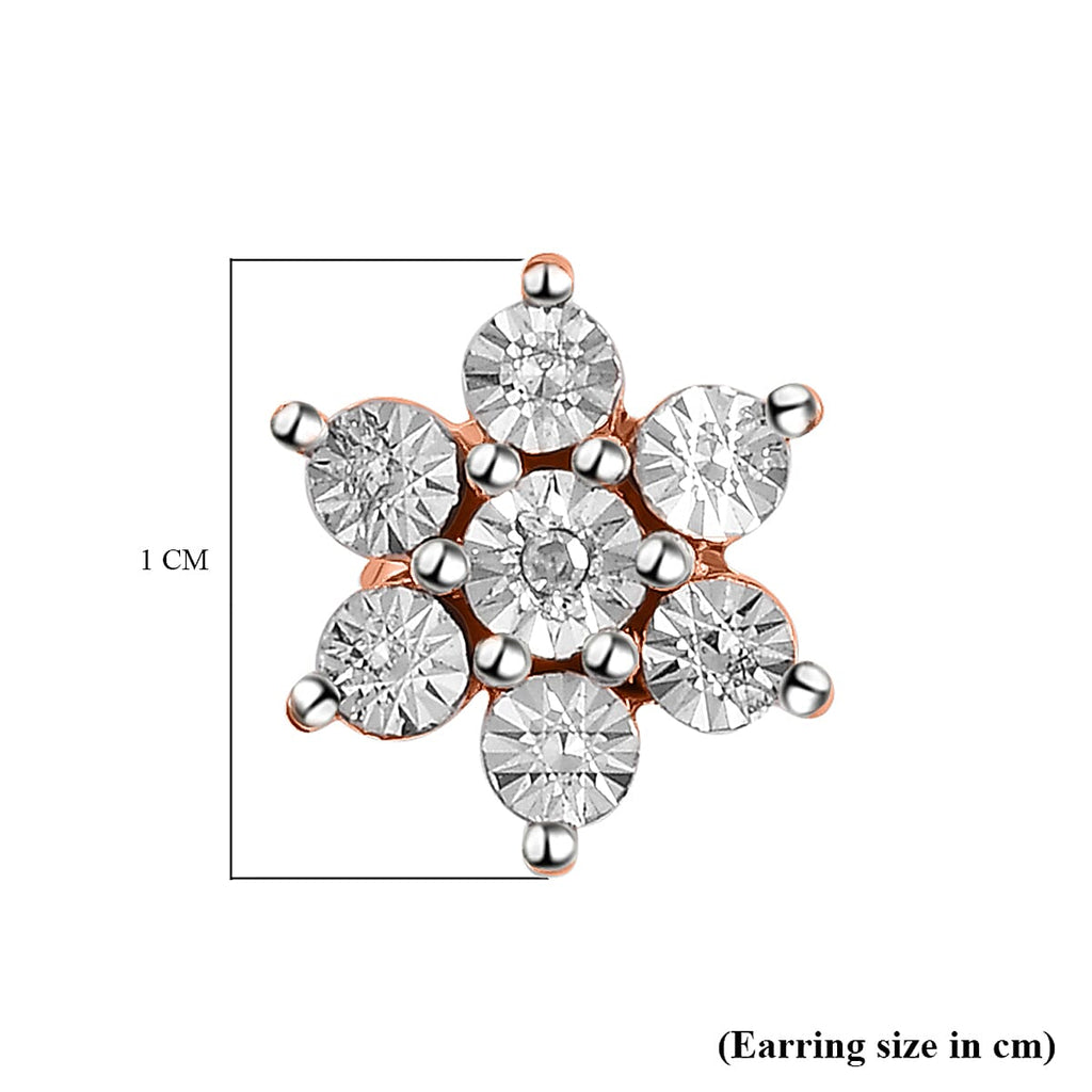 Diamond Floral Stud Earrings in Rose Gold Overlay Sterling Silver
