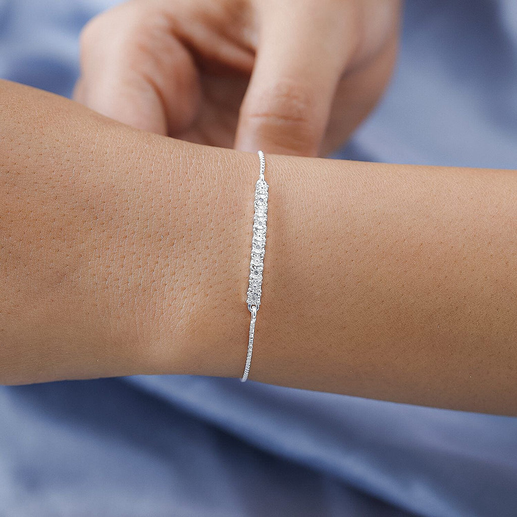 Diamond Bracelet (Size 6.5 - 8.0, Adjustable) in Sterling Silver