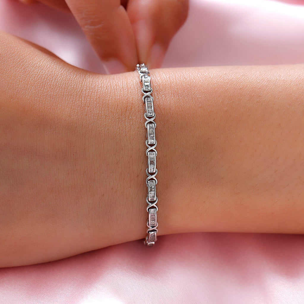 Diamond (G-H) Bracelet (Size - 7.5) in Platinum Overlay Sterling Silver 1.00 Ct.