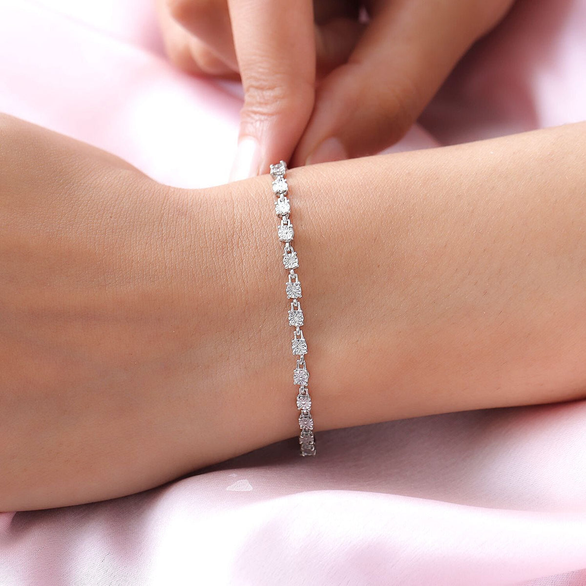 Diamond Bracelet (Size 7 with Extender) with Lobster Clasp in Platinum Plated Sterling Silver 3735166 6