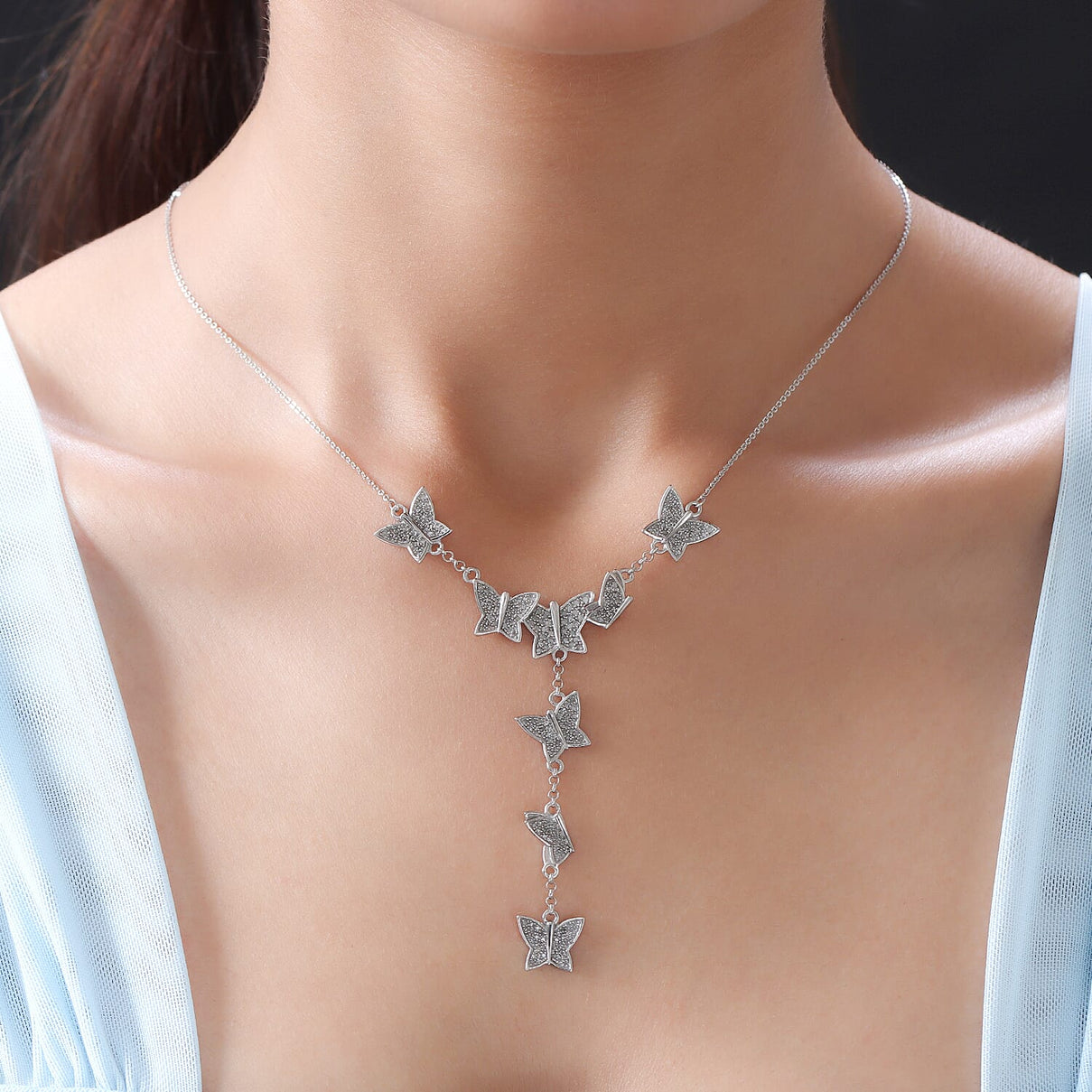 Designer Inspired -Diamond Butterfly Lariat Necklace (Size - 18-2 inch Ext.) in Platinum Overlay Sterling Silver 1.00 Ct, 7061735 2