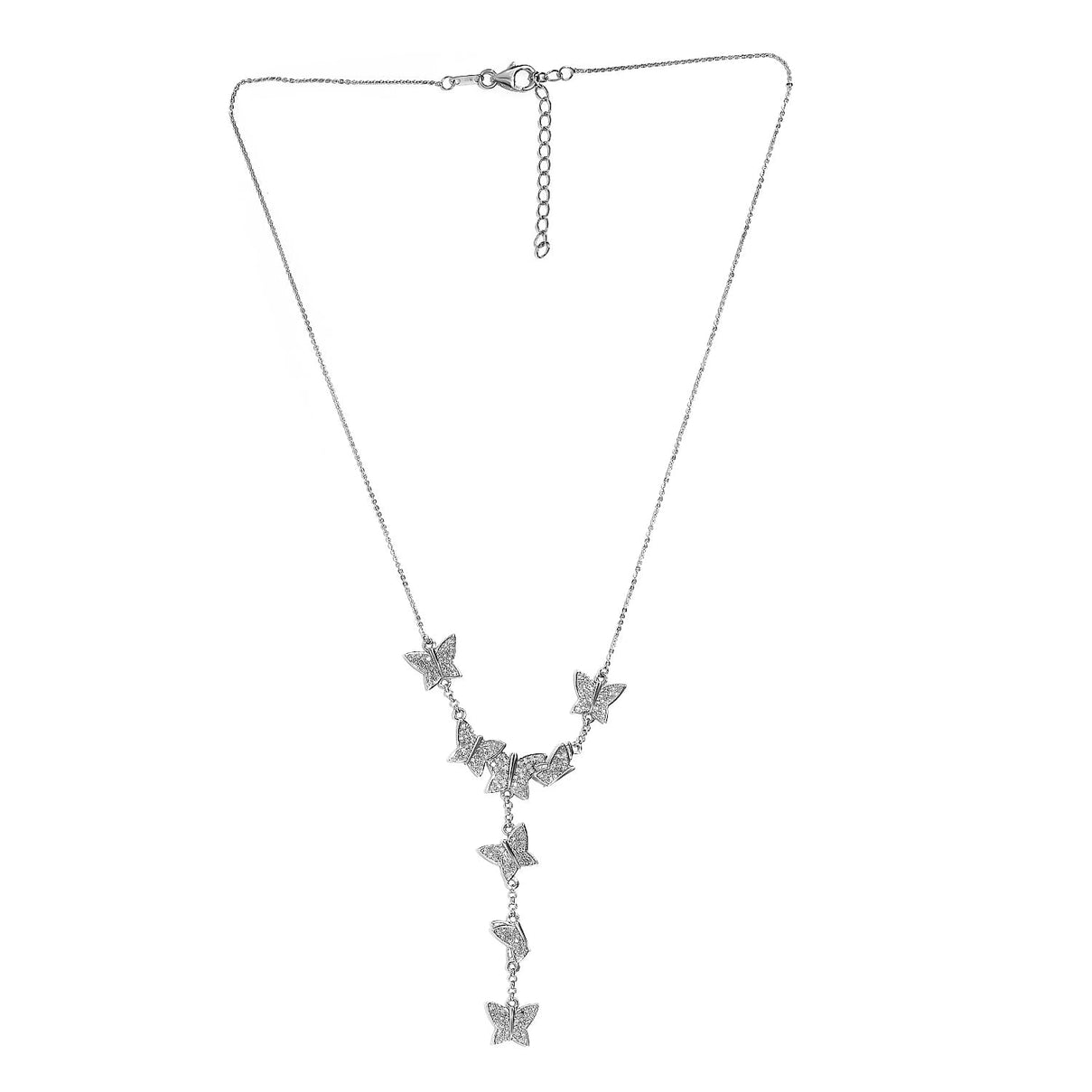Designer Inspired -Diamond Butterfly Lariat Necklace (Size - 18-2 inch Ext.) in Platinum Overlay Sterling Silver 1.00 Ct, 7061735 4