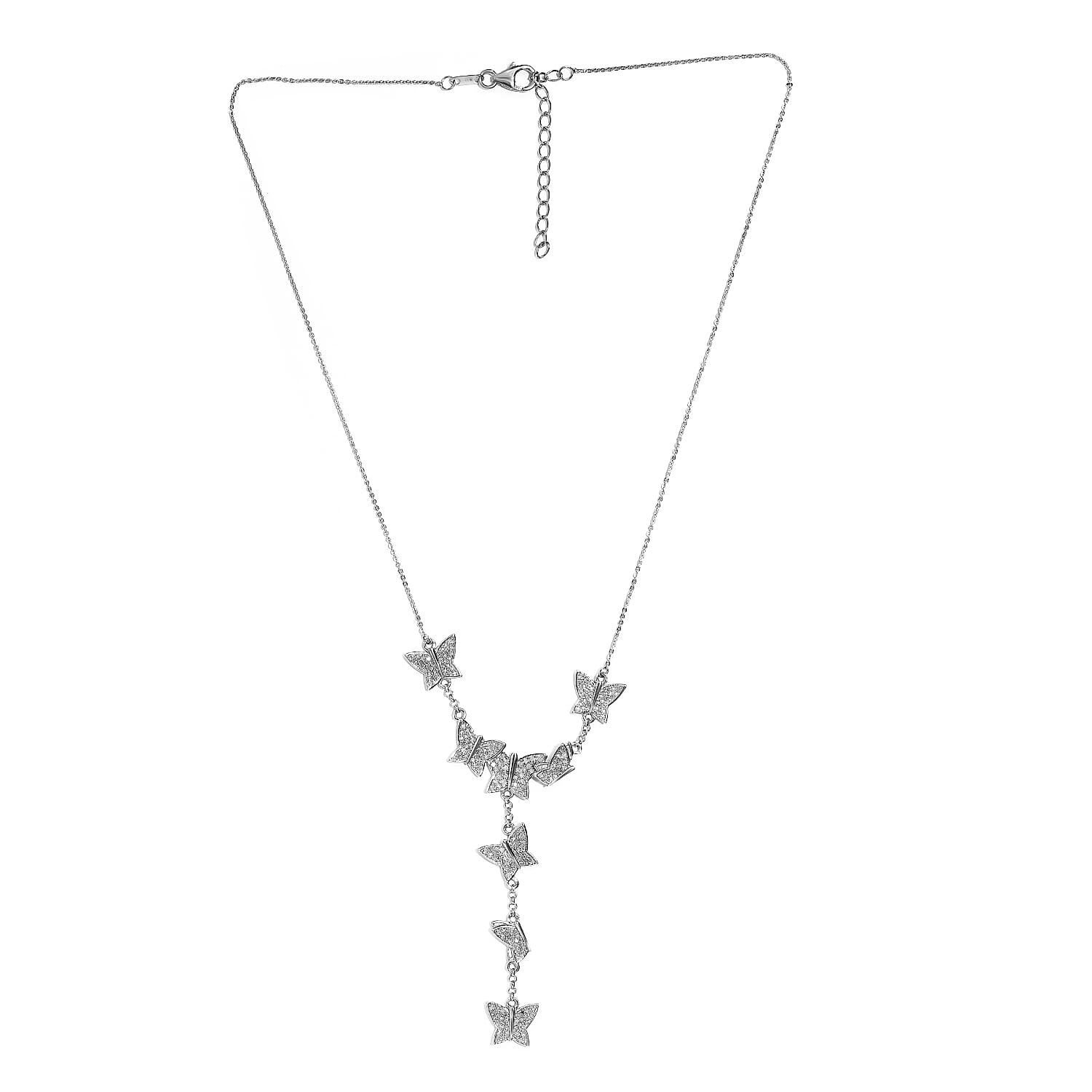 Designer Inspired -Diamond Butterfly Lariat Necklace (Size - 18-2 inch Ext.) in Platinum Overlay Sterling Silver 1.00 Ct, 7061735 4