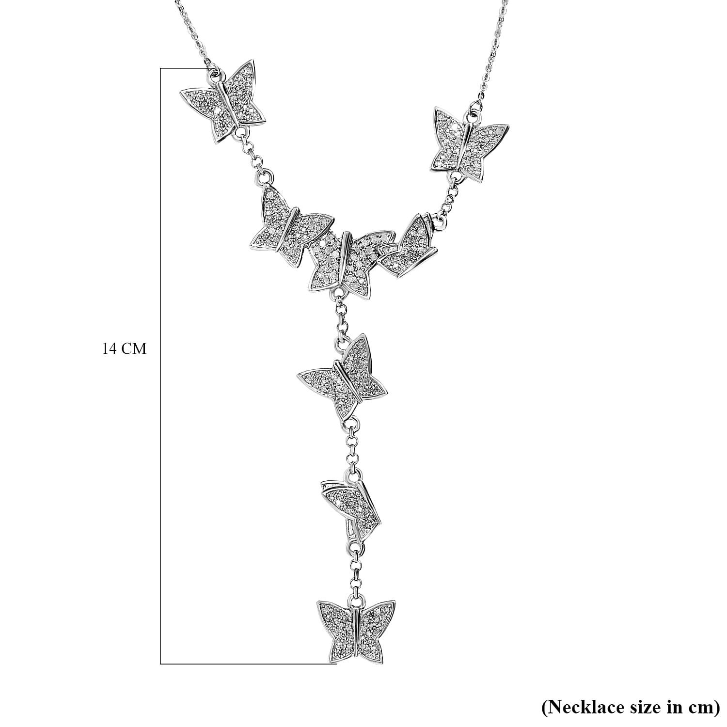 Designer Inspired -Diamond Butterfly Lariat Necklace (Size - 18-2 inch Ext.) in Platinum Overlay Sterling Silver 1.00 Ct, 7061735 6