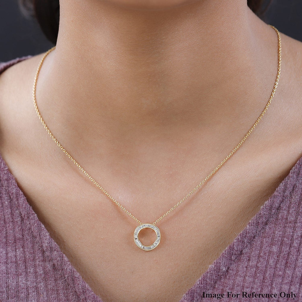 SGL Certified (I1-I2-G-H) Diamond Circle Pendant in 18K Yellow Gold Vermeil Plated Sterling Silver 0.25 Ct