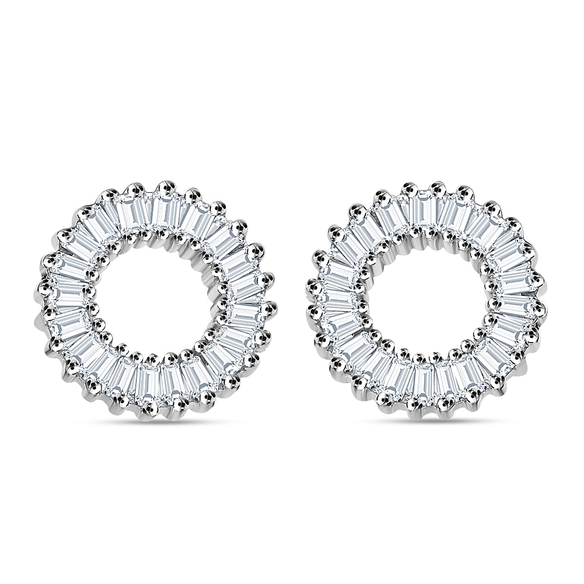 D'Joy Natural White Diamond Circle Stud Push Back Earrings in Platinum Overlay Sterling Silver 0.19 Ct. 7550887 0