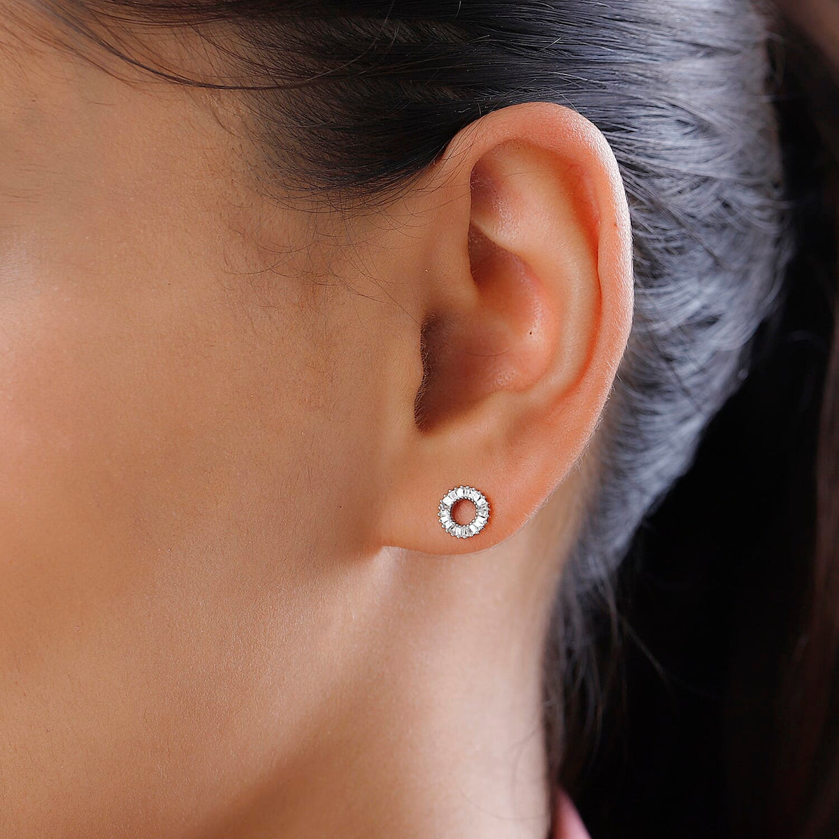 D'Joy Natural White Diamond Circle Stud Push Back Earrings in Platinum Overlay Sterling Silver 0.19 Ct. 7550887 3