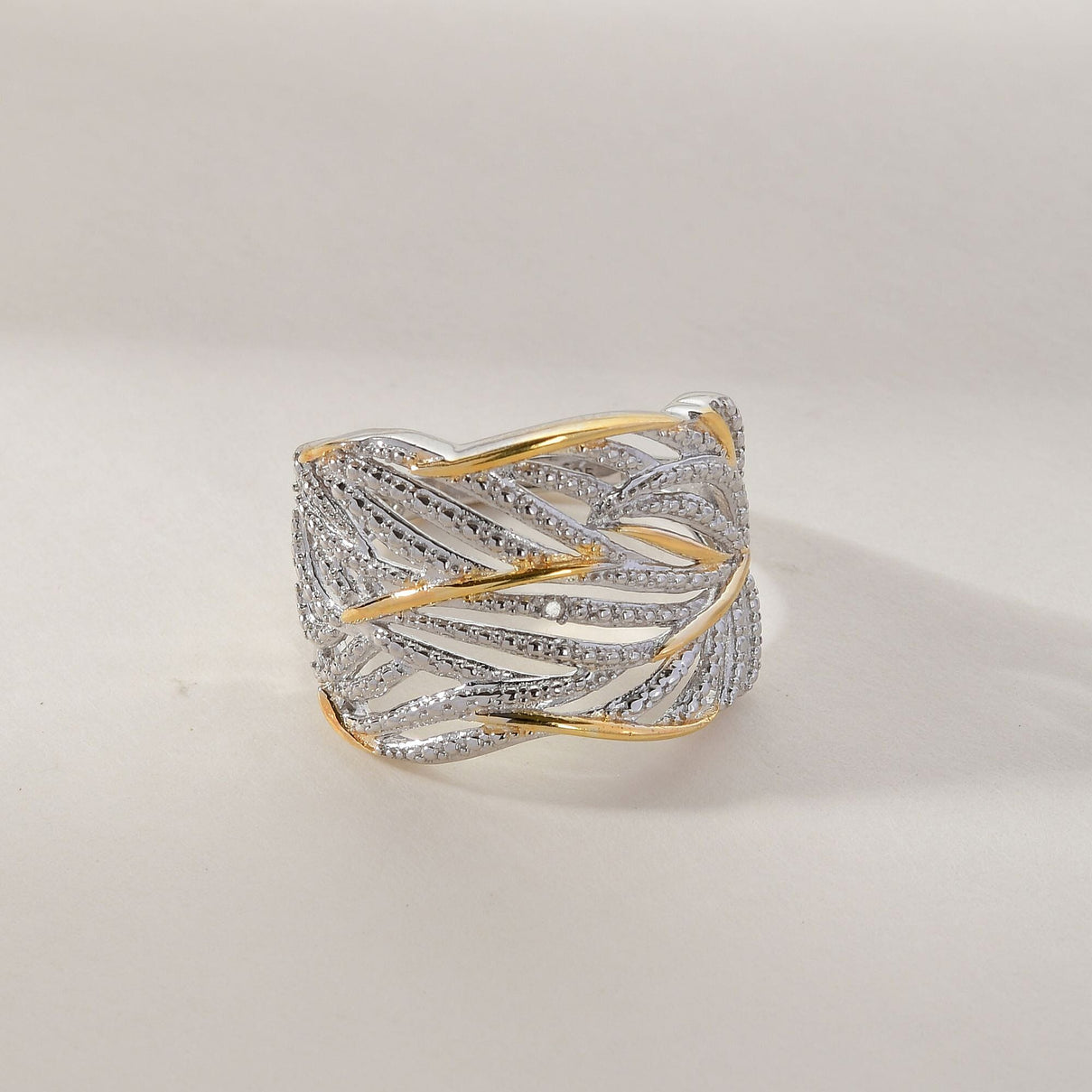 Diamond Criss Cross Ring in Sterling Silver with Platinum and 18K Vermeil Yellow Gold 3499145 2