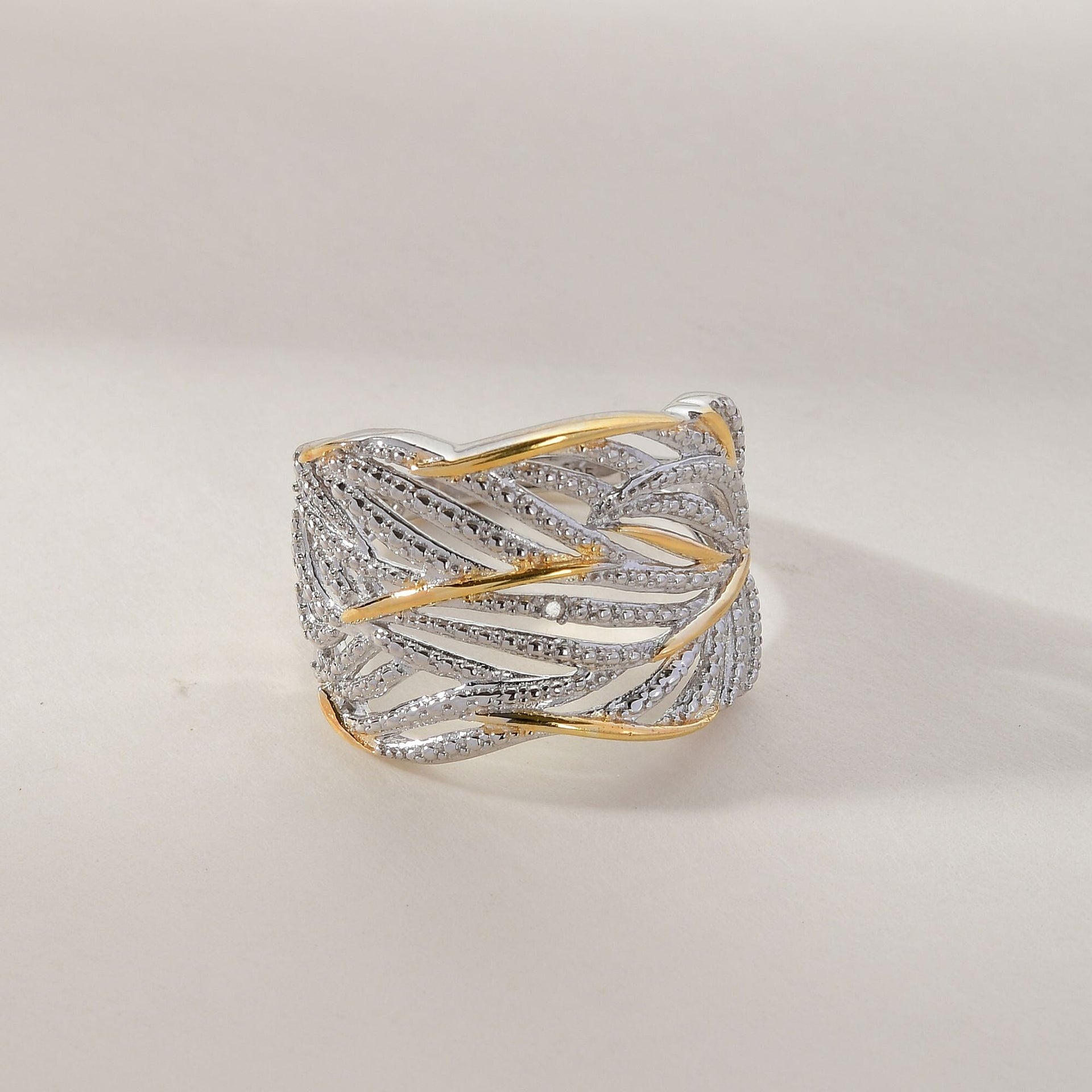 Diamond Criss Cross Ring in Sterling Silver with Platinum and 18K Vermeil Yellow Gold 3499145 2