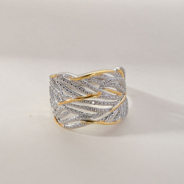 Diamond Criss Cross Ring in Sterling Silver with Platinum and 18K Vermeil Yellow Gold 3499145 2