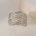 Diamond Criss-Cross Ring in 18K Vermeil Yellow Gold Plated and Platinum Overlay Sterling Silver