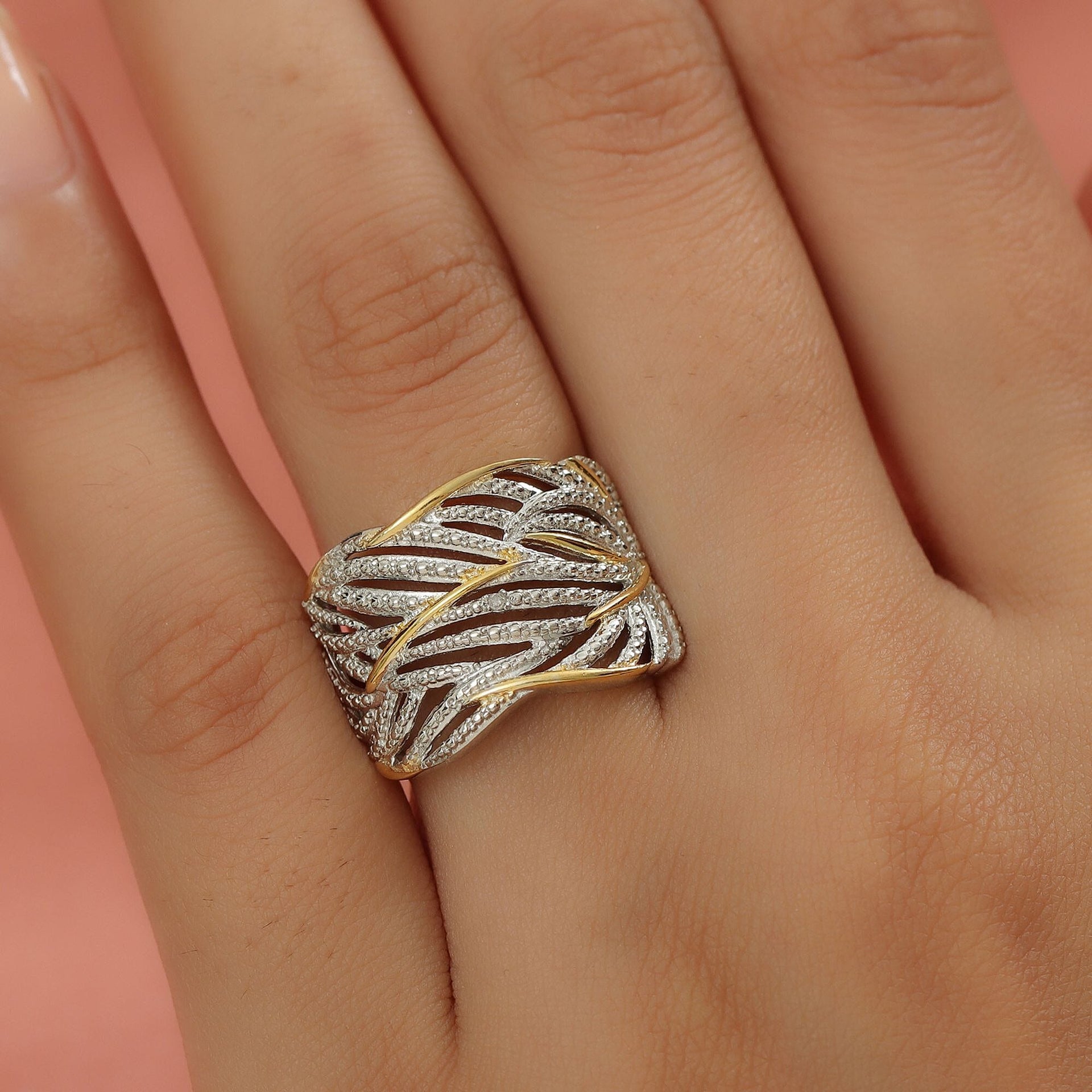 Diamond Criss Cross Ring in Sterling Silver with Platinum and 18K Vermeil Yellow Gold 3499145 4