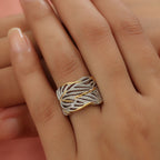 Diamond Criss-Cross Ring in 18K Vermeil Yellow Gold Plated and Platinum Overlay Sterling Silver
