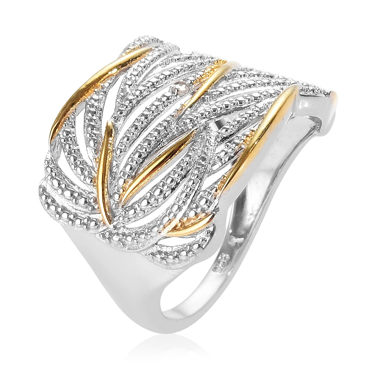 Diamond Criss Cross Ring in Sterling Silver with Platinum and 18K Vermeil Yellow Gold 3499145 6