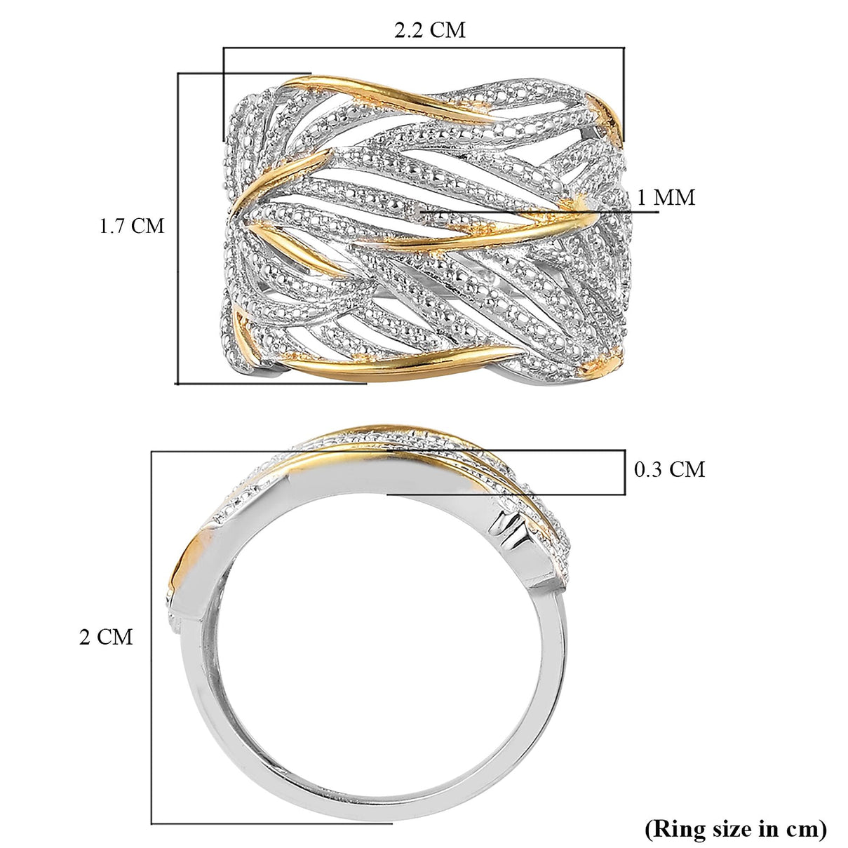 Diamond Criss Cross Ring in Sterling Silver with Platinum and 18K Vermeil Yellow Gold 3499145 8