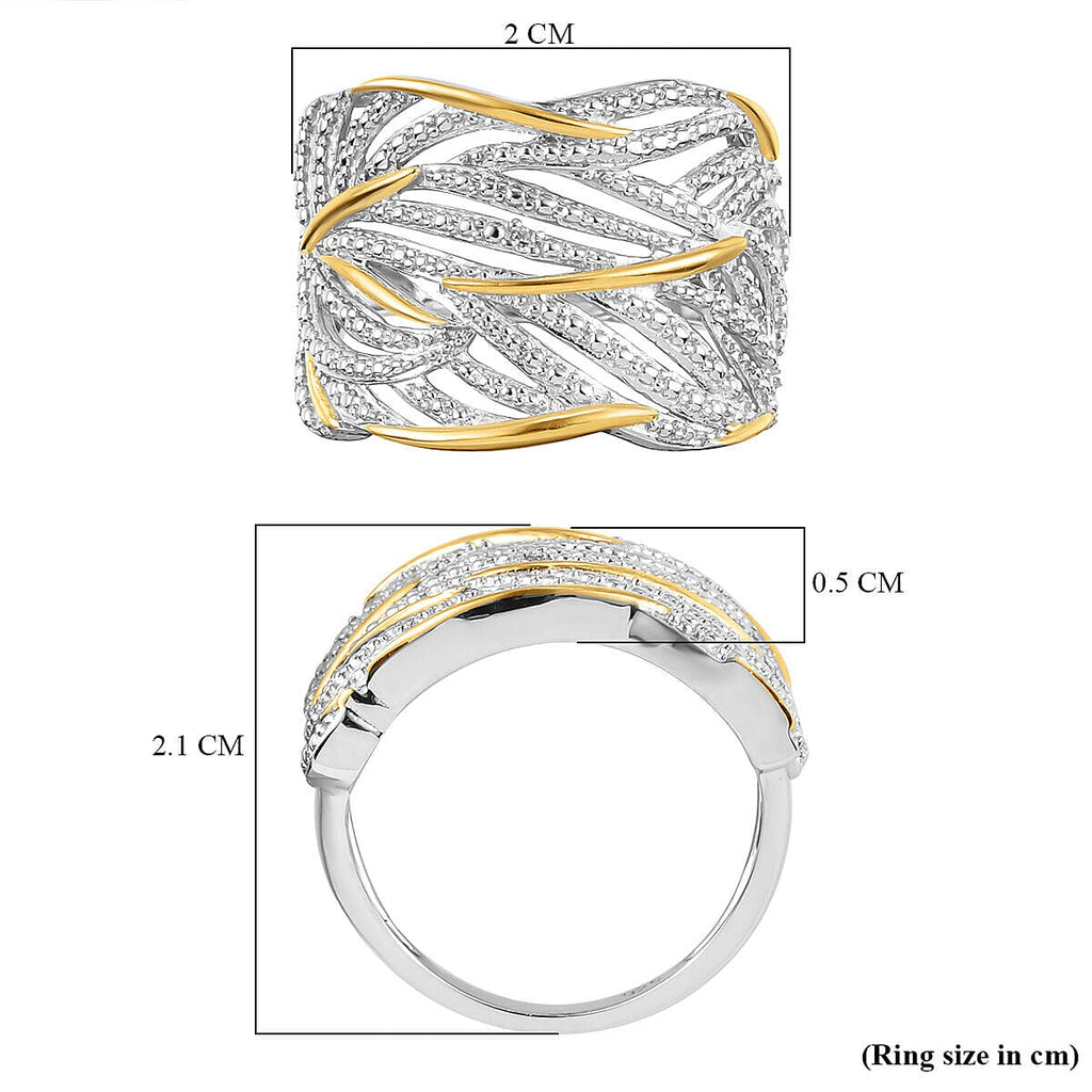 Diamond Criss-Cross Ring in 18K Vermeil Yellow Gold Plated and Platinum Overlay Sterling Silver