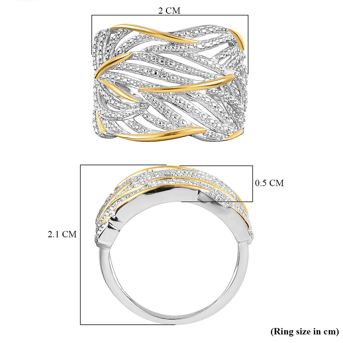 Diamond Criss Cross Ring in Sterling Silver with Platinum and 18K Vermeil Yellow Gold 3499145 9