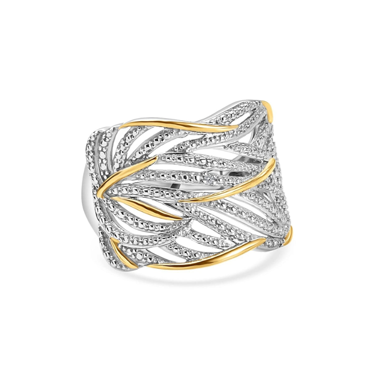 Diamond Criss Cross Ring in Sterling Silver with Platinum and 18K Vermeil Yellow Gold V32513165 0