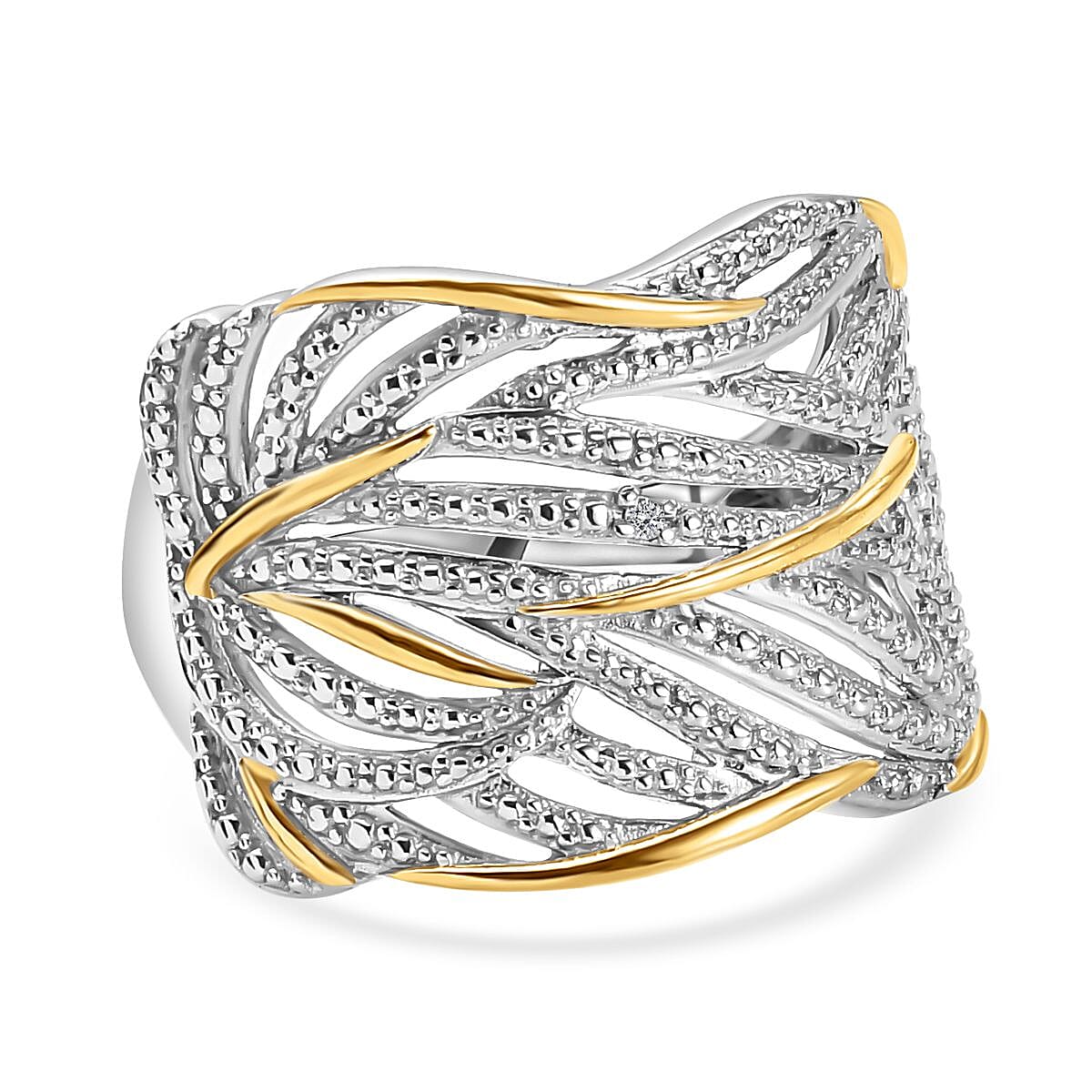 Diamond Criss Cross Ring in Sterling Silver with Platinum and 18K Vermeil Yellow Gold V32513600 0