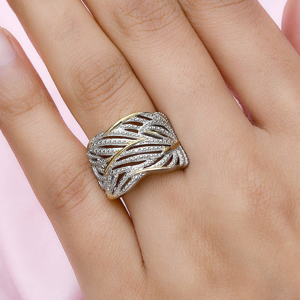 Diamond Criss Cross Ring in Sterling Silver with Platinum and 18K Vermeil Yellow Gold V32513600 3