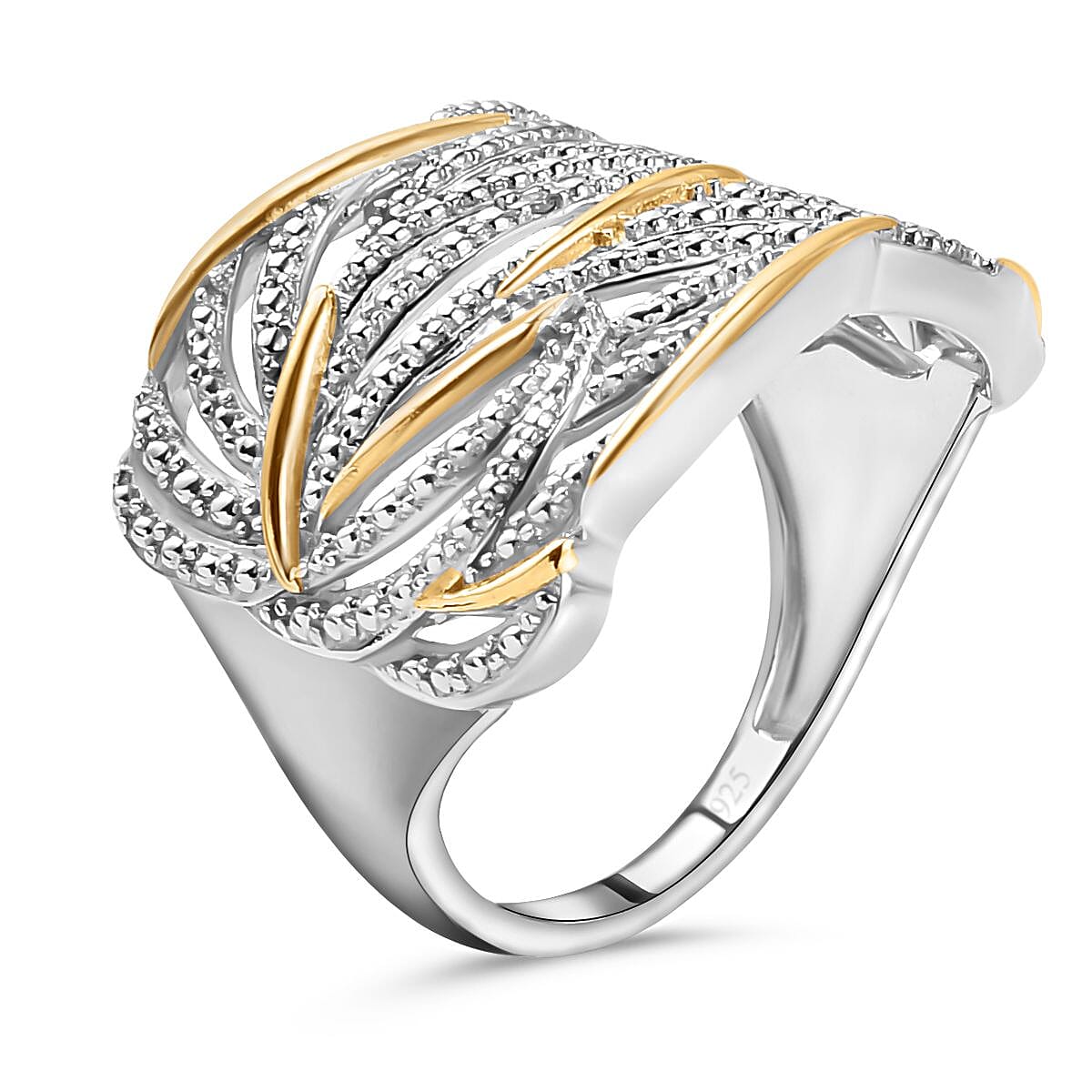 Diamond Criss Cross Ring in Sterling Silver with Platinum and 18K Vermeil Yellow Gold V32513600 4