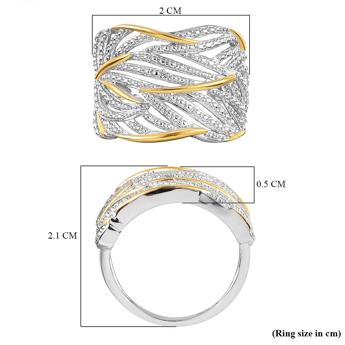 Diamond Criss Cross Ring in Sterling Silver with Platinum and 18K Vermeil Yellow Gold V32513600 6