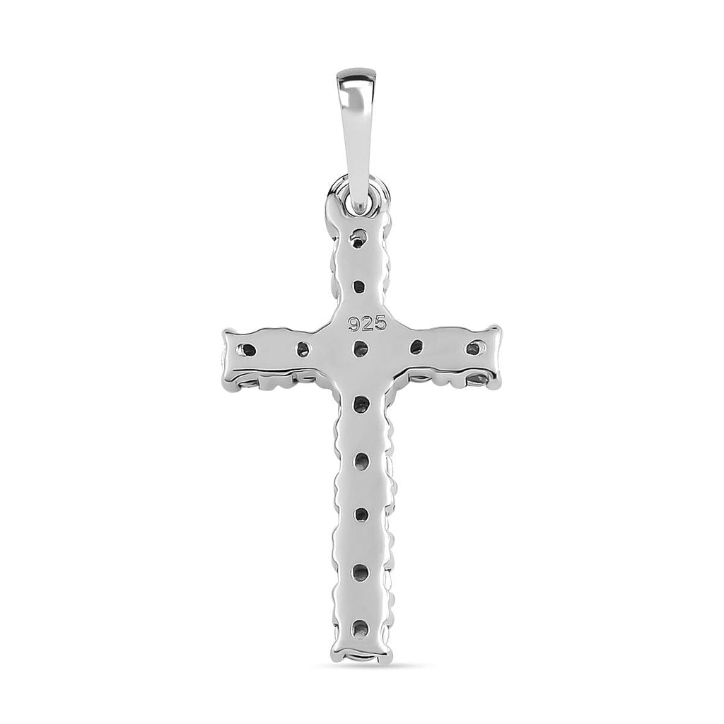 Diamond Cross Pendant in Platinum Overlay Sterling Silver