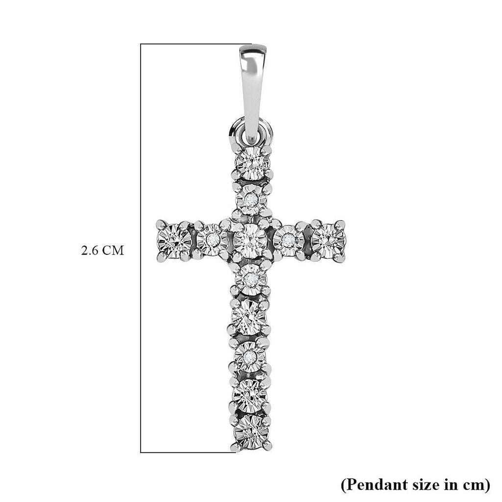 Diamond Cross Pendant in Platinum Overlay Sterling Silver