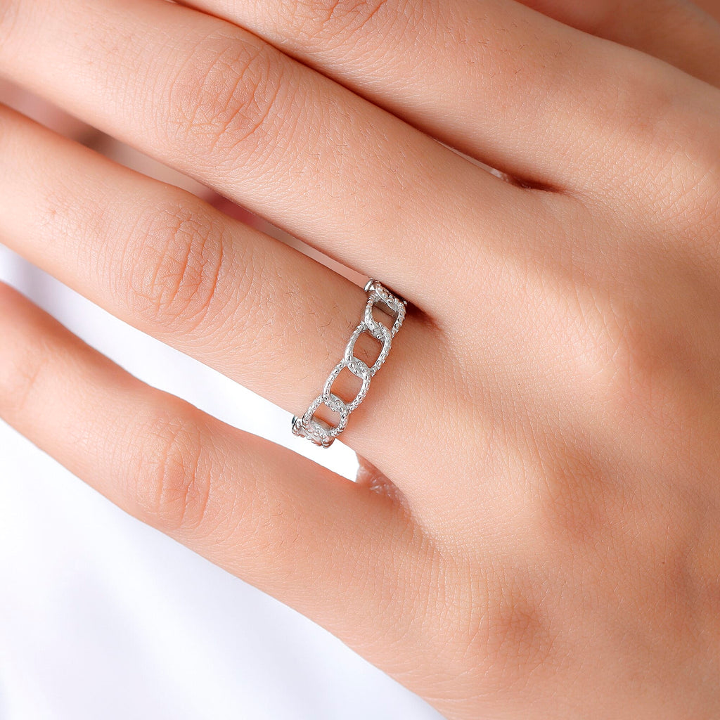 Diamond Curb Ring in Platinum Overlay Sterling Silver