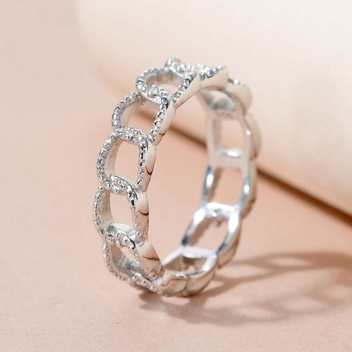 Diamond Curb Ring in Platinum Overlay Sterling Silver 7525673 4