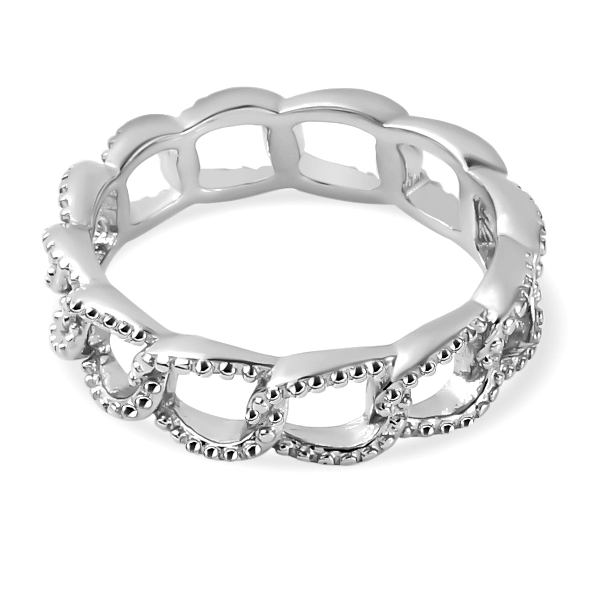 Diamond Curb Ring in Platinum Overlay Sterling Silver 7525673 7