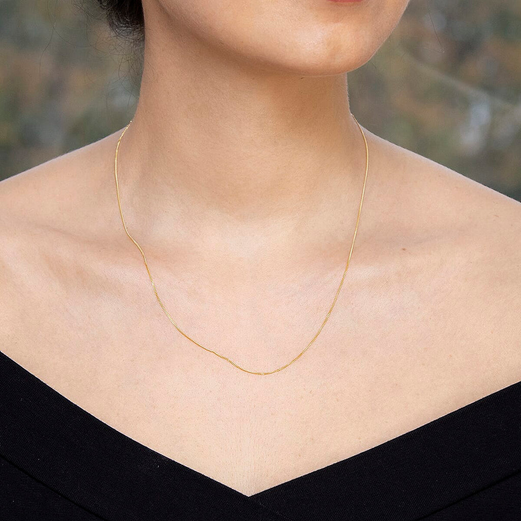9K Yellow Gold Diamond Cut Curb Chain With Spring Ring Clasp (Size - 18)