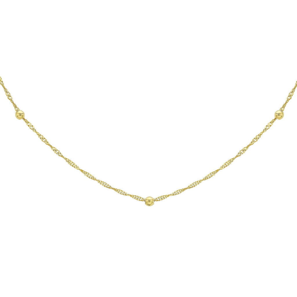 9K Yellow Gold Balls and Twist Curb Chain With Spring Ring Clasp (Size - 16)