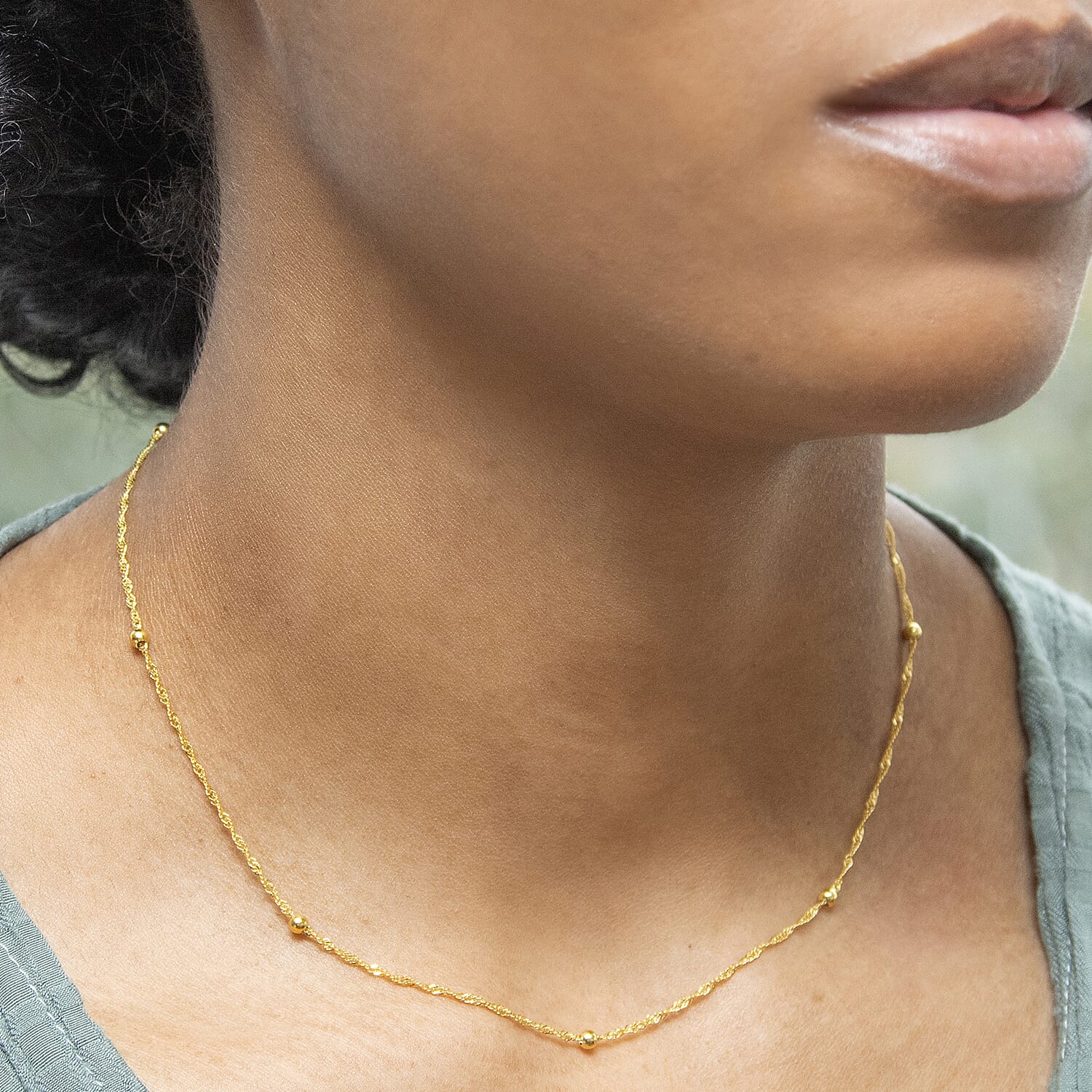 Diamond Cut Ball and Twist Curb Chain 16 Inch in 9K Yellow Gold 7577509 2