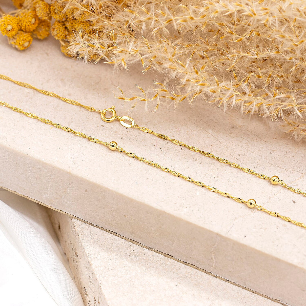Diamond Cut Ball and Twist Curb Chain 16 Inch in 9K Yellow Gold 7577509 3