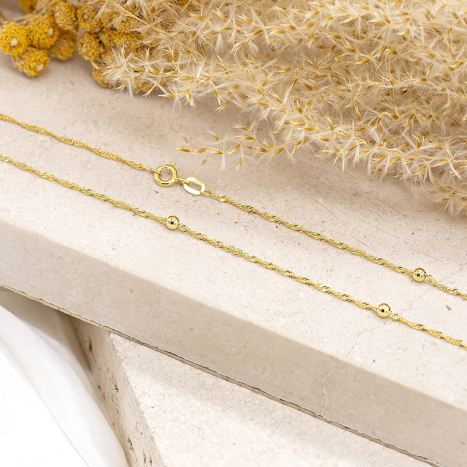Diamond Cut Ball and Twist Curb Chain 16 Inch in 9K Yellow Gold 7577509 3