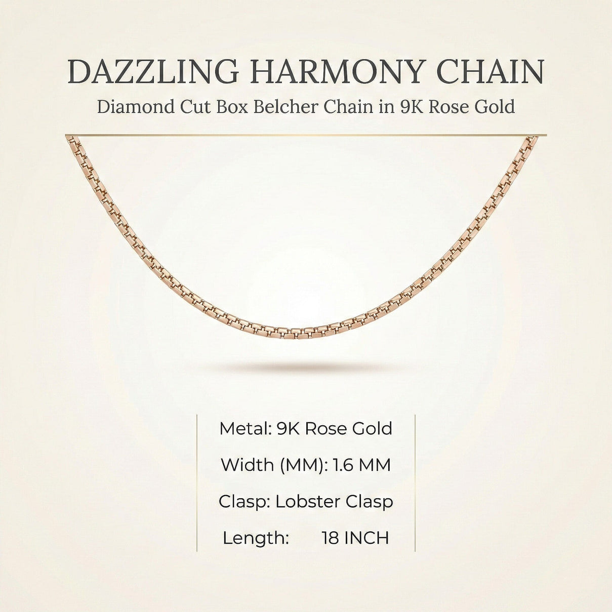 Diamond Cut Box Belcher Chain 18 Inch in 9K Rose Gold 7590876 6