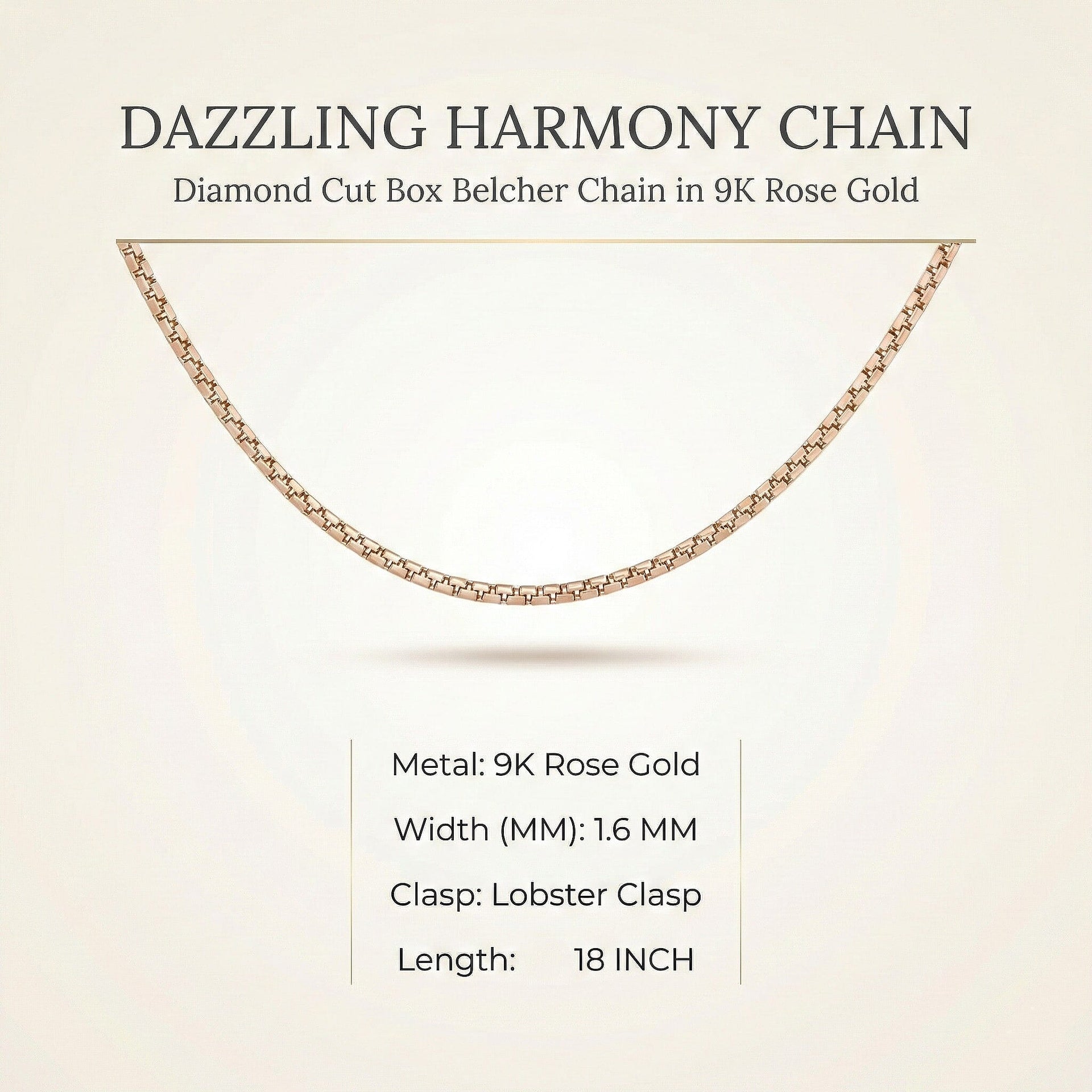 Diamond Cut Box Belcher Chain 18 Inch in 9K Rose Gold 7590876 6