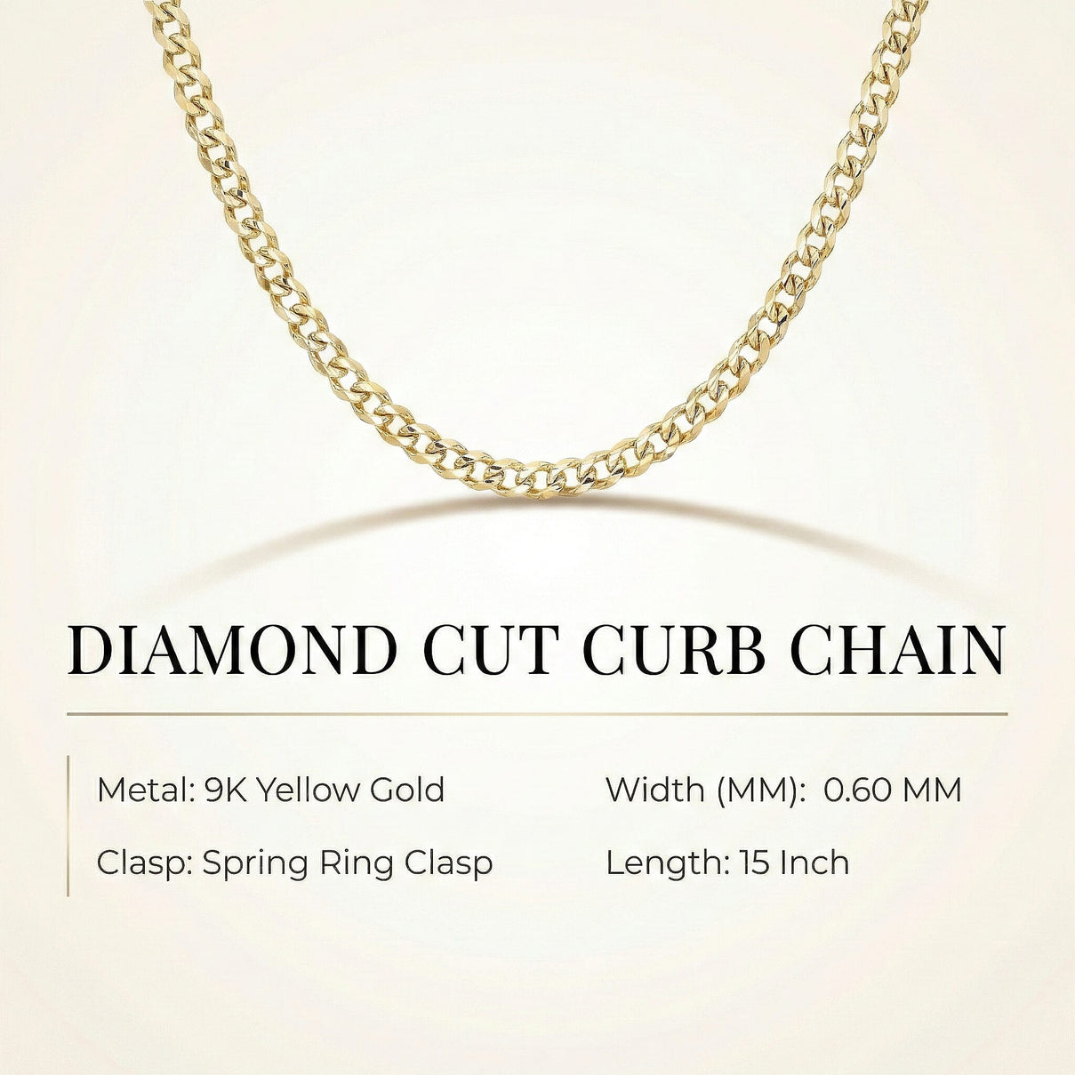 Diamond Cut Curb Chain 15 Inch in 9K Yellow Gold 7576182 6