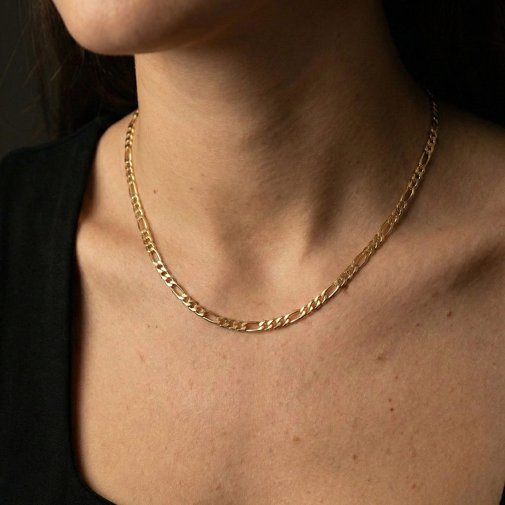 9K Yellow Gold Diamond Cut Figaro Chain 20 Inch, 5.4 grams