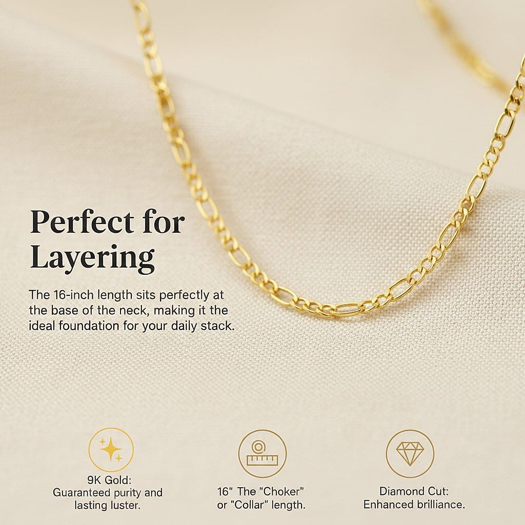 Diamond Cut Figaro Chain 16 Inch in 9K Yellow Gold 7579399 6