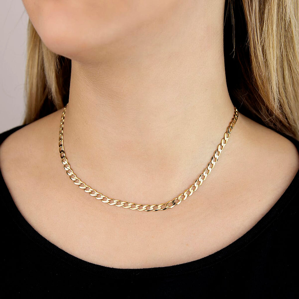9K Yellow Gold Flat Curb Chain With Lobster Clasp (Size - 16)