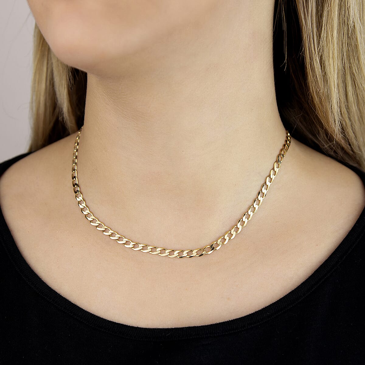 Diamond Cut Flat Curb Chain 16 Inch in 9K Yellow Gold 7576962 1