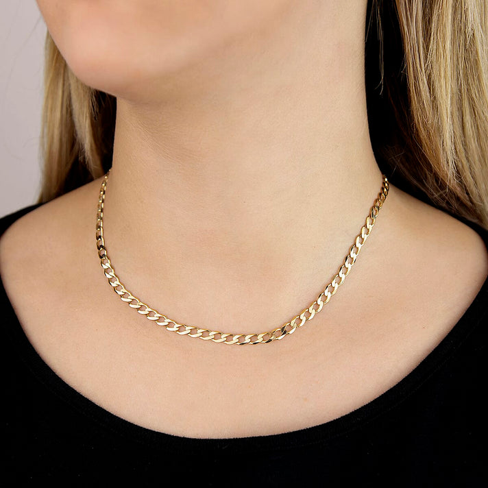 Diamond Cut Flat Curb Chain 16 Inch in 9K Yellow Gold 7576962 2