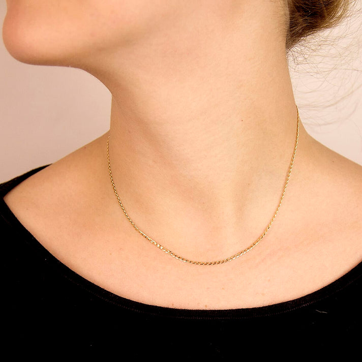 Diamond Cut Flat Curb Chain 16 Inch in 9K Yellow Gold 7577530 2