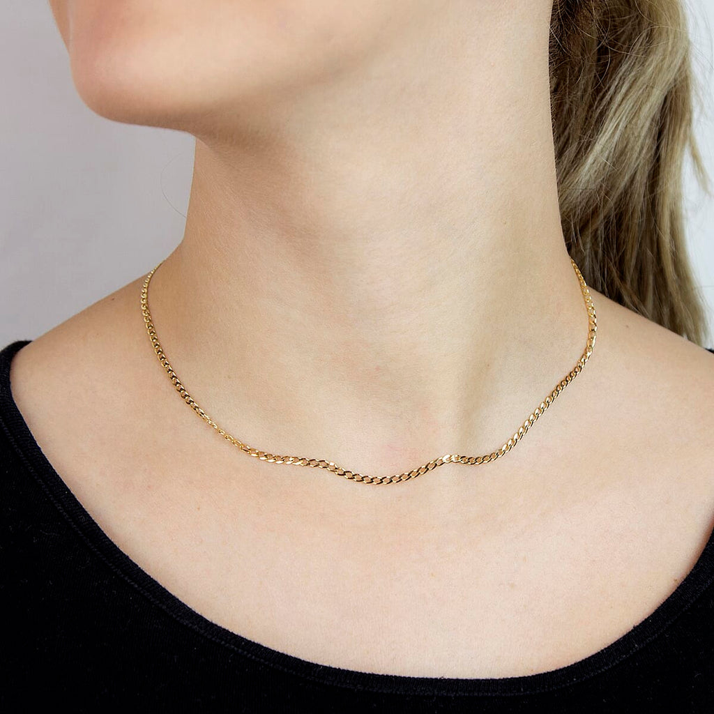 9K Yellow Gold Flat Curb Chain With Spring Ring Clasp (Size - 16)