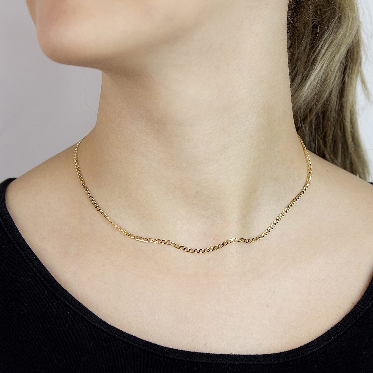 Diamond Cut Flat Curb Chain 16 Inch in 9K Yellow Gold 7577743 1