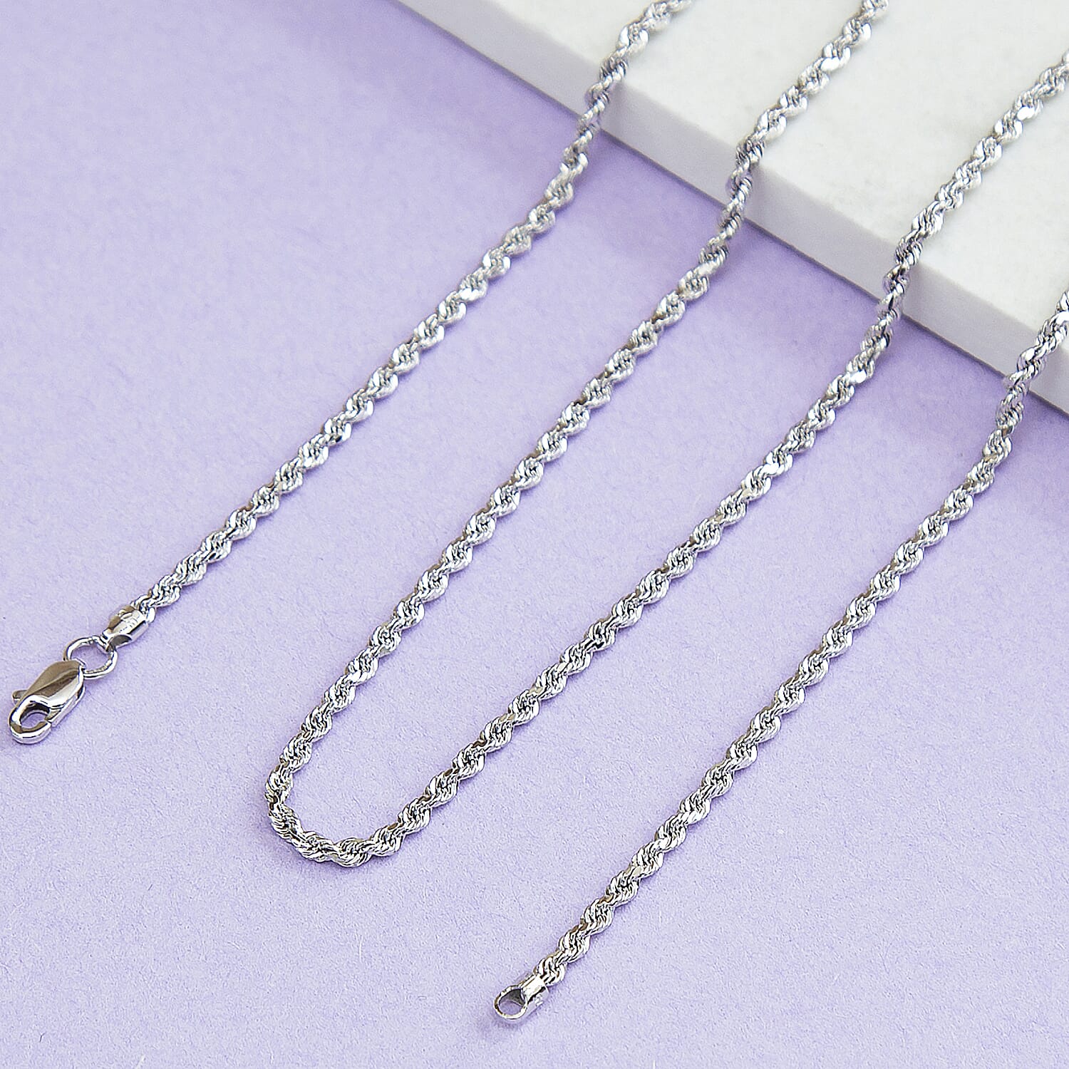 Diamond Cut Rope Chain 22 Inch in 9K White Gold 7586046 2