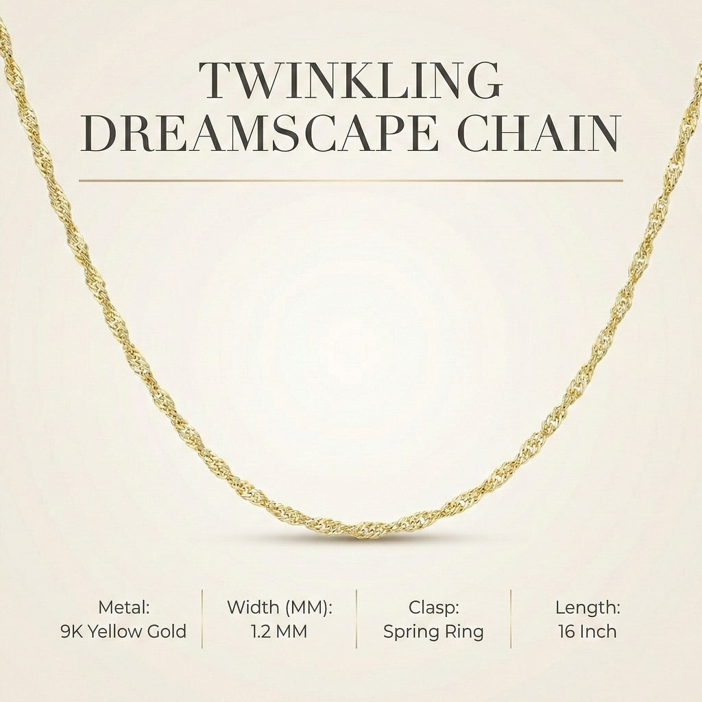 9K Yellow Gold Twist Curb Chain With Spring Ring Clasp (Size - 16)